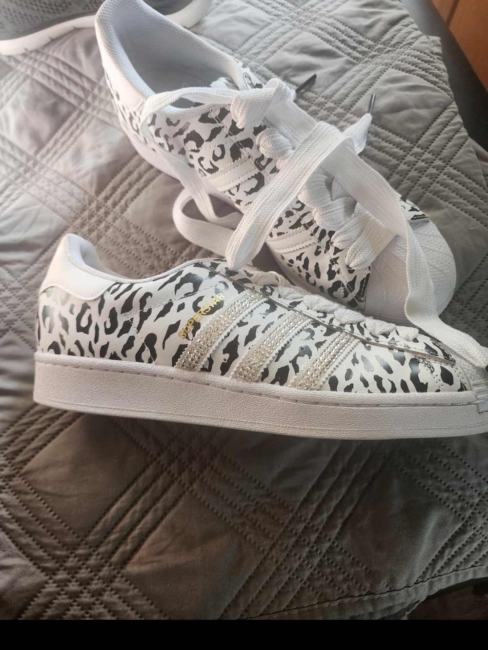 Women's White Leopard Print  Adidas Fashion Sneakers with Metallic Accents
